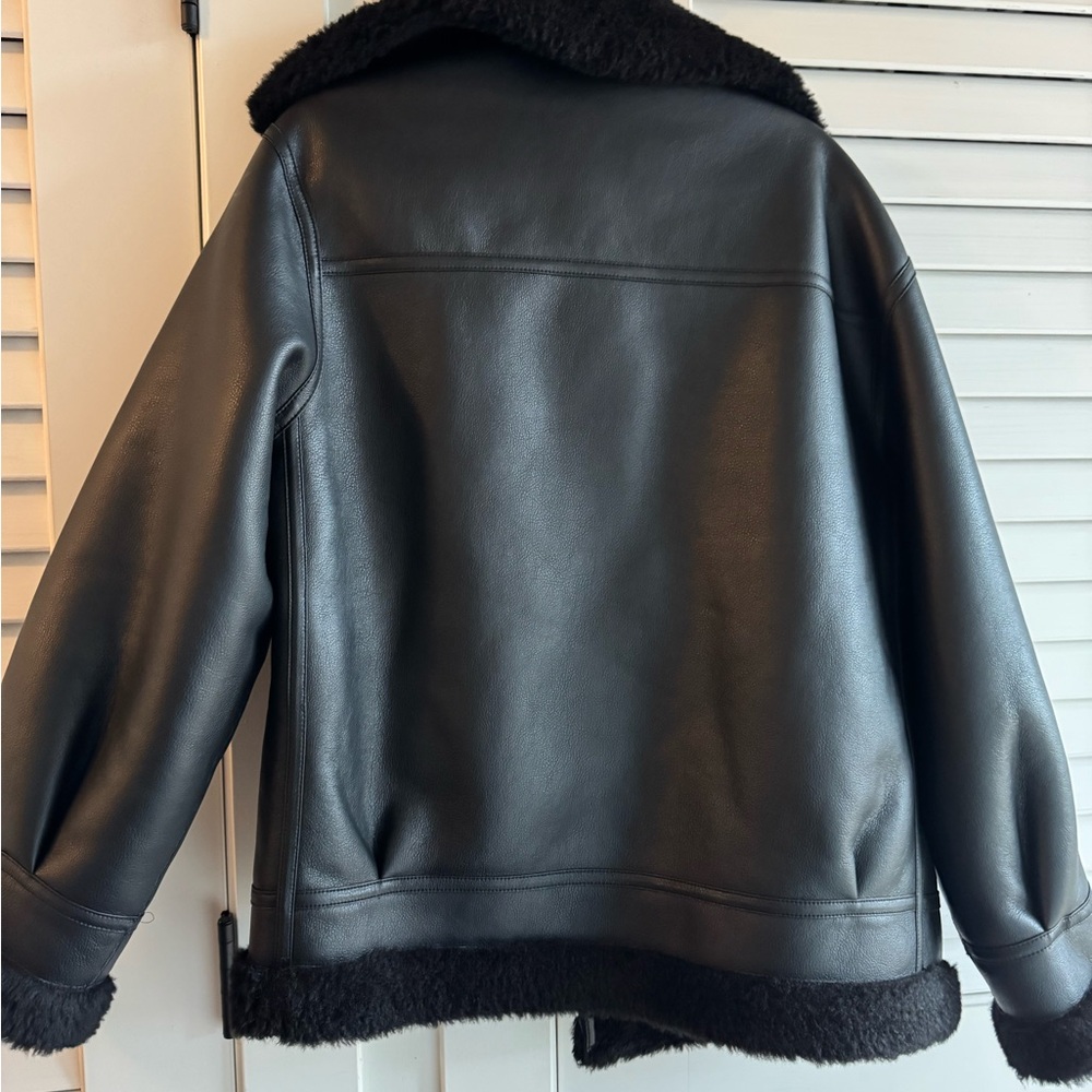 Mango Biker Jacket Shearling Effect Lining - image 6